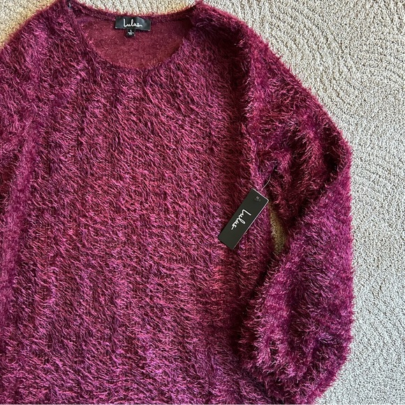 NWT Lulu’s Burgubdy Fuzzy Knit Sweater Dress, Size L. - Picture 5 of 12